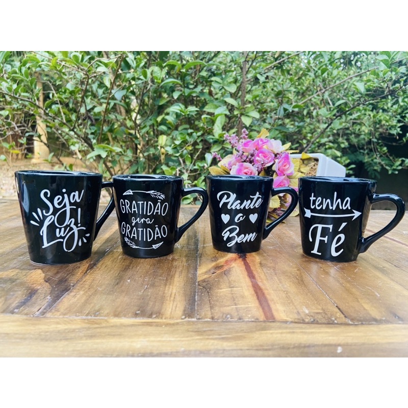 Jogo 4 Xícaras Café Porcelana Decorada co...