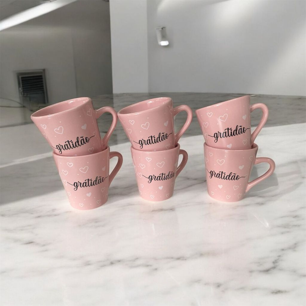 Jogo 6 Xícaras/ Caneca Café Porcelana Ros...