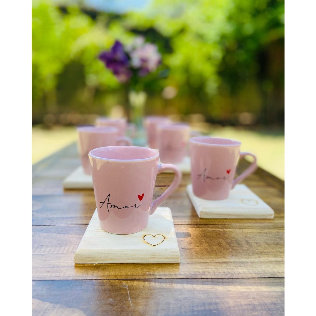 Kit Jogo 6 Xicaras Canecas Porcelana Ros ...