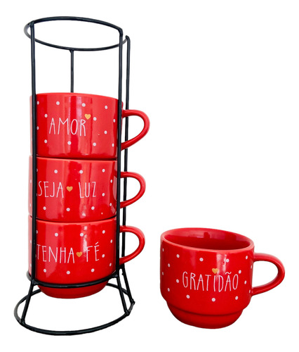 Jogo De Xícaras Café Chá Vermelha Com Sup...