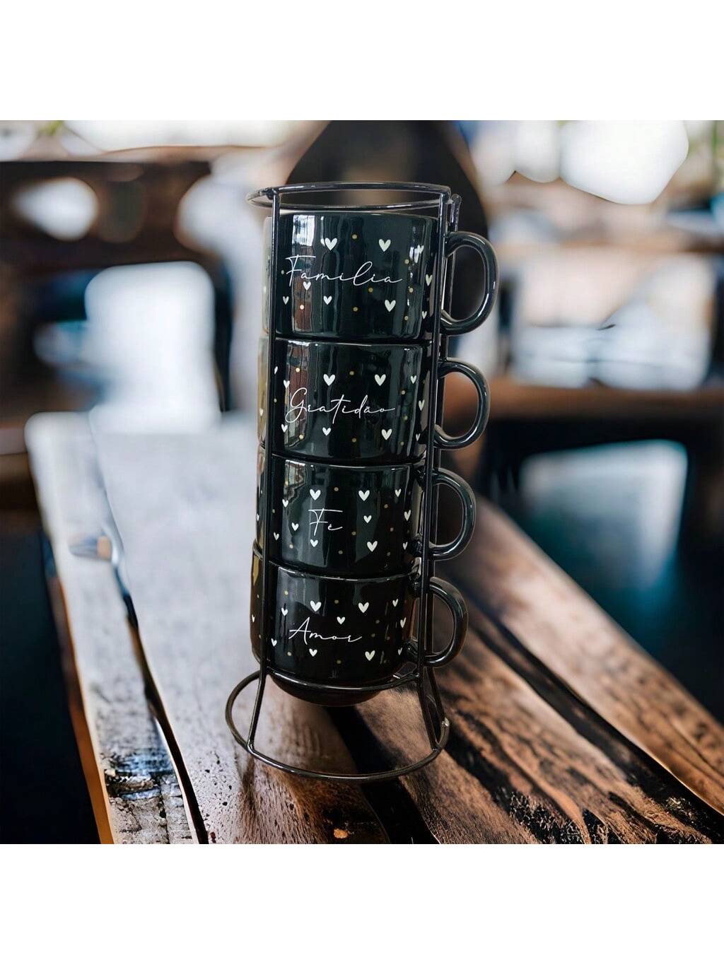 Jogo De 4 Xícaras Canecas Porcelana Preta...