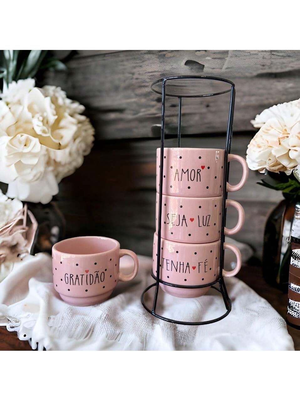 Conjunto Xícara Café Chá Rosa Estojo Supo...