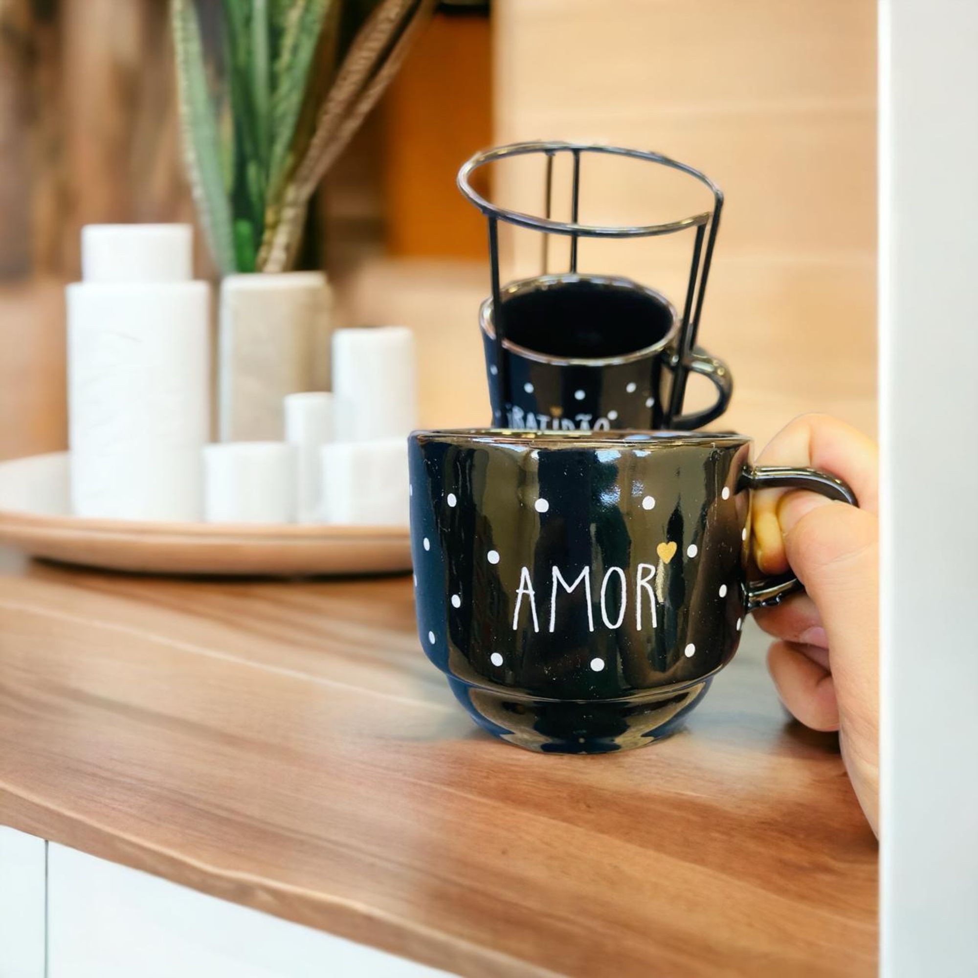 Jogo De Xícaras Café Chá Preta Com Suport...