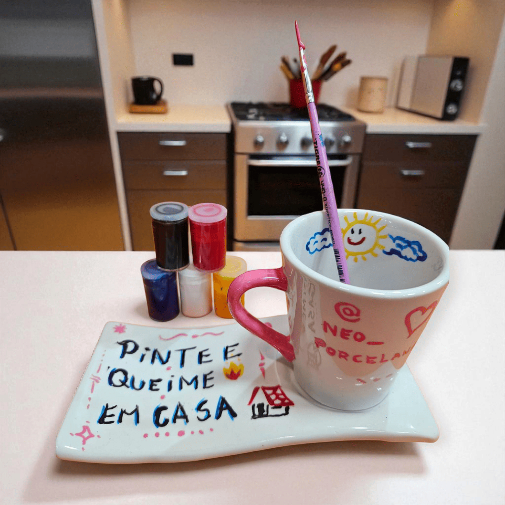 Kit Pintura Permanente Xícara e Pires com...