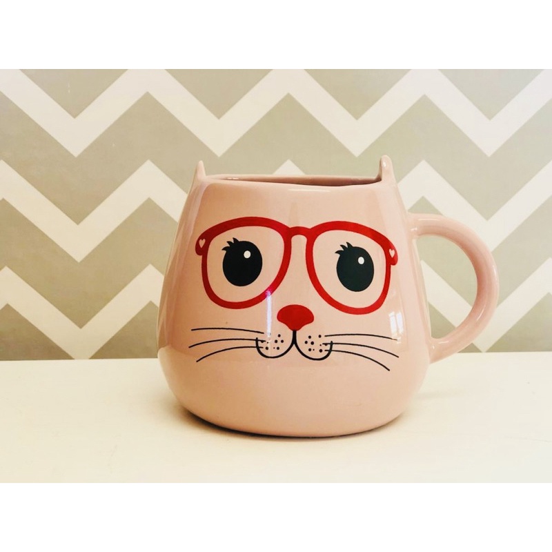 Caneca Gato Rosa Carinhas 500ml Porcelana...