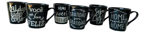 8 Canecas Pretas 300 Ml Decoradas