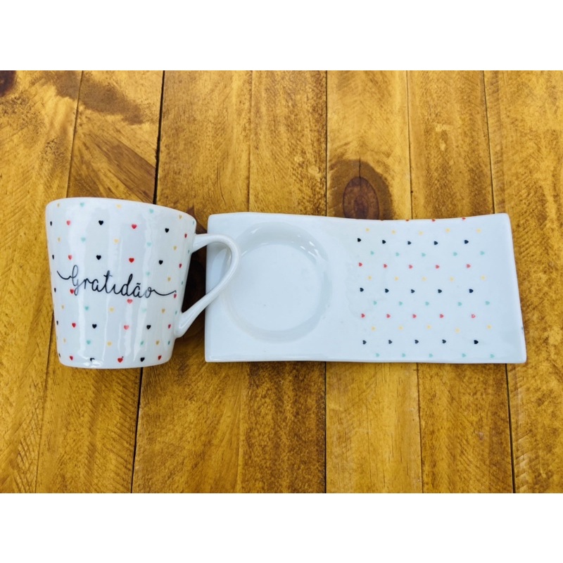 4 Kits Xícara De Coração + Pires Ondulado...