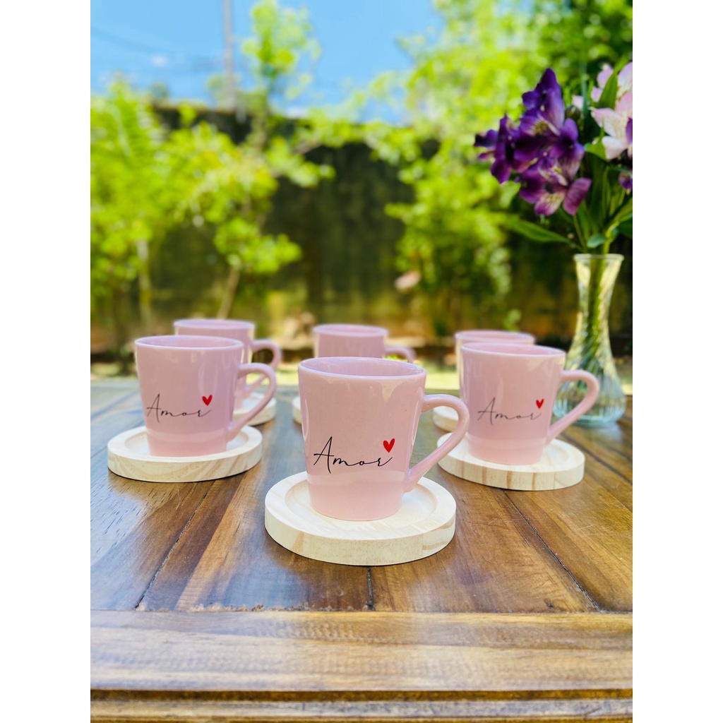 Kit Jogo 6 Xicaras / Canecas Porcelana Ro...