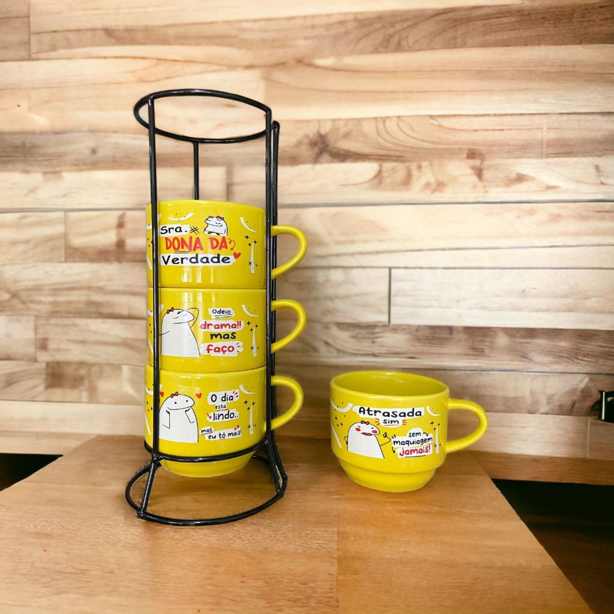 Jogo De Xícaras Café Chá Amarela Com Supo...