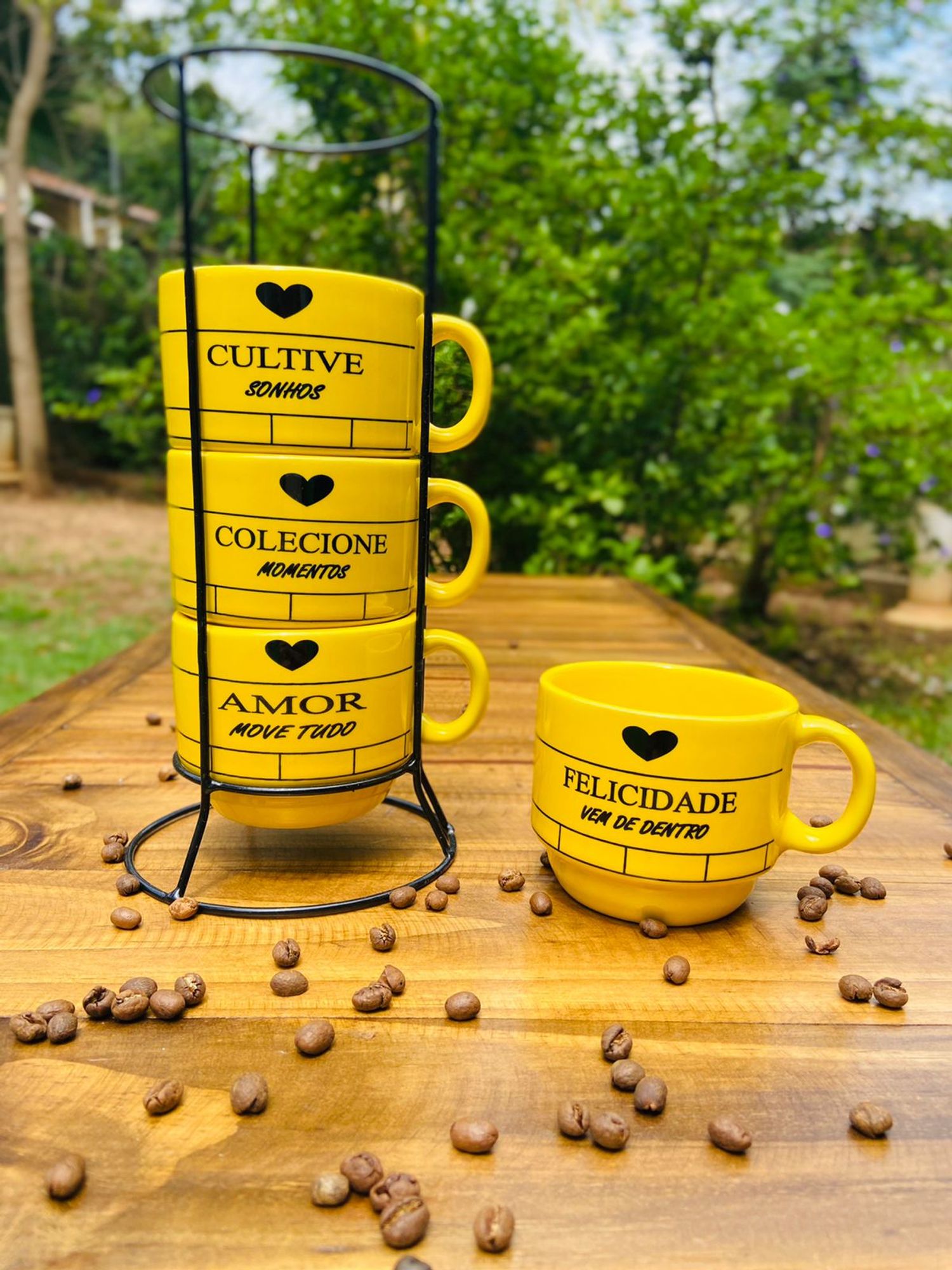 Jogo De 4 xícaras Café Chá Amarela Com Su...