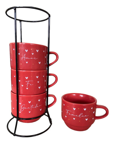 Jogo De Xícaras Café Chá Vermelha Com Sup...