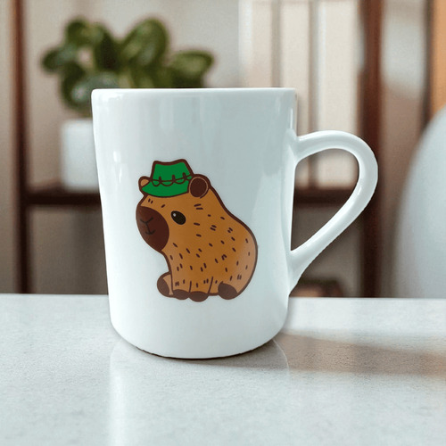 Caneca De Porcelana 300ml Capivara Fofa C...
