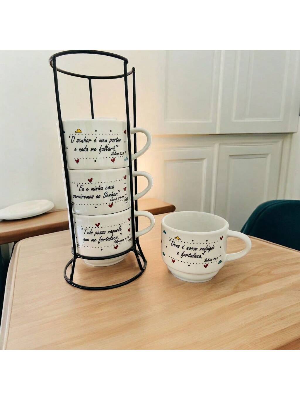 Caneca Salmos Xícara Café Chá Porcelana 4...