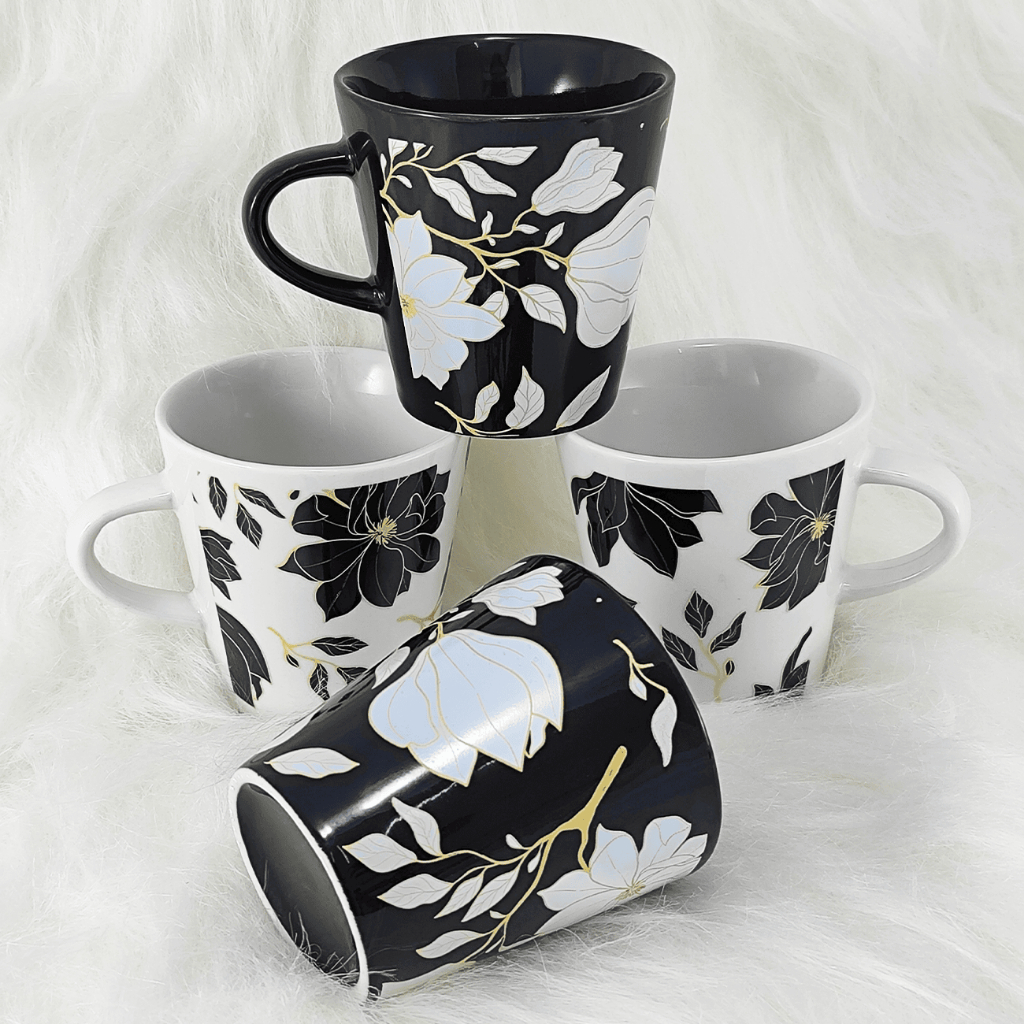 Kit 4 Xícaras/Caneca de Porcelana Floral ...