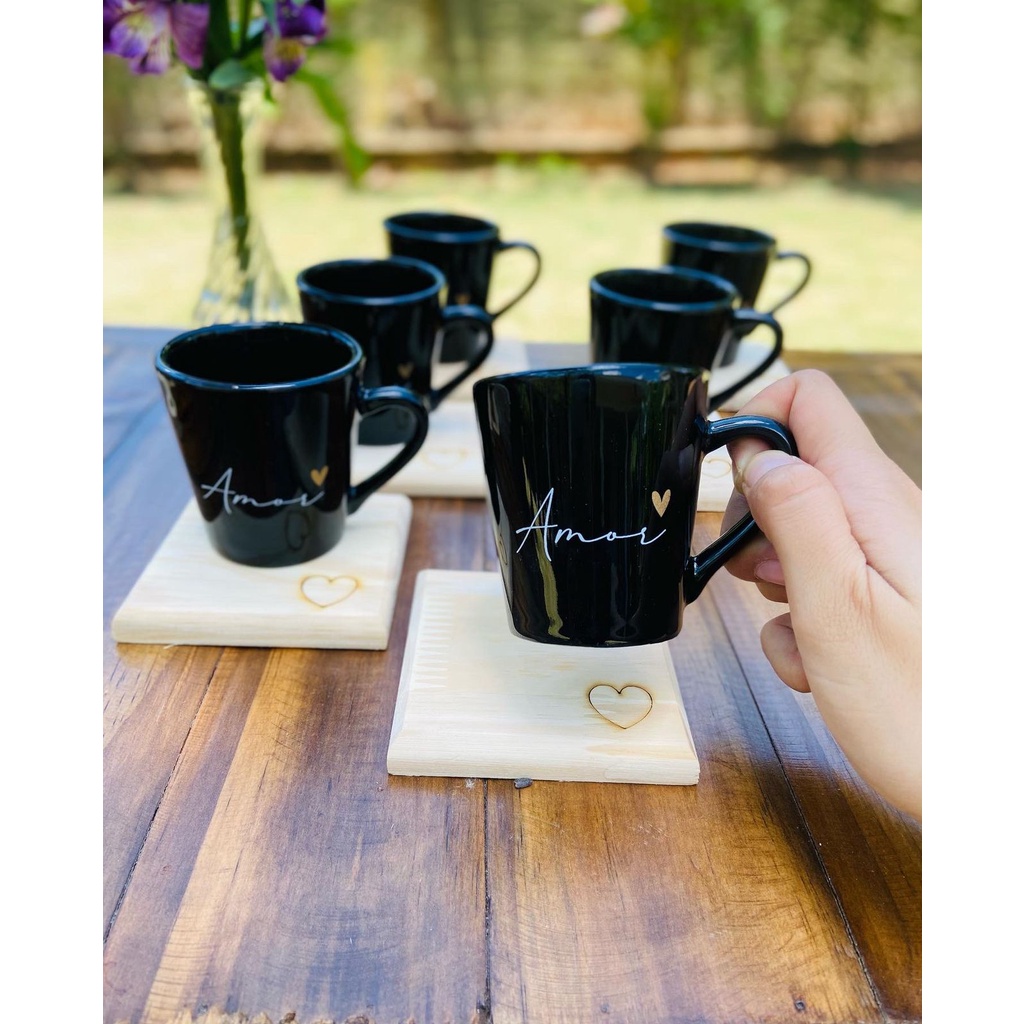 Kit Jogo 6 Xicaras Canecas Porcelana Pret...