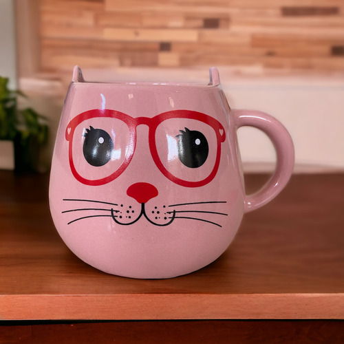 Caneca 3d Gato 500 Ml Porcelana Rosa Deco...
