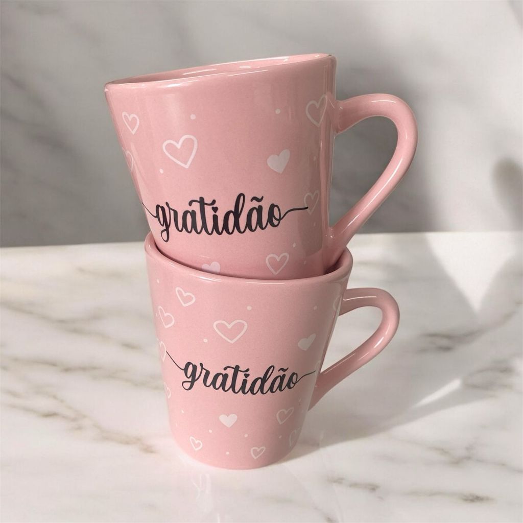 Jogo 4 Xícaras / Canecas Porcelana Rosa C...