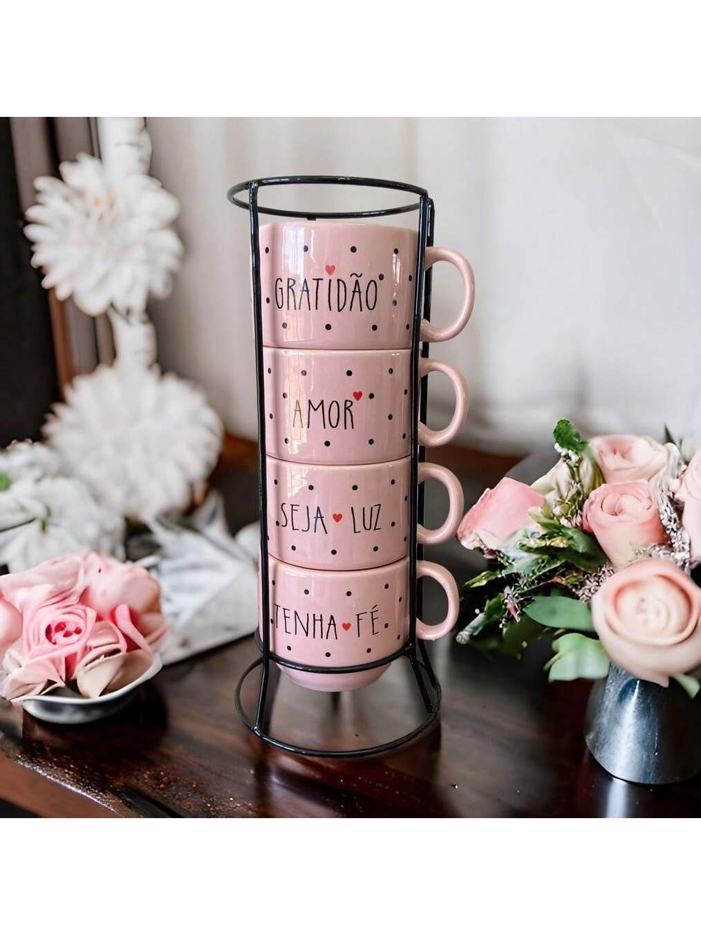 Conjunto Xícara Café Chá Rosa Estojo Supo...