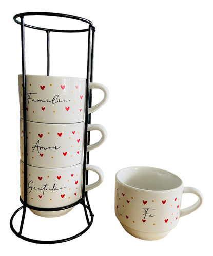 Jogo De 4 Xícara Café Chá Porcelana Com S...