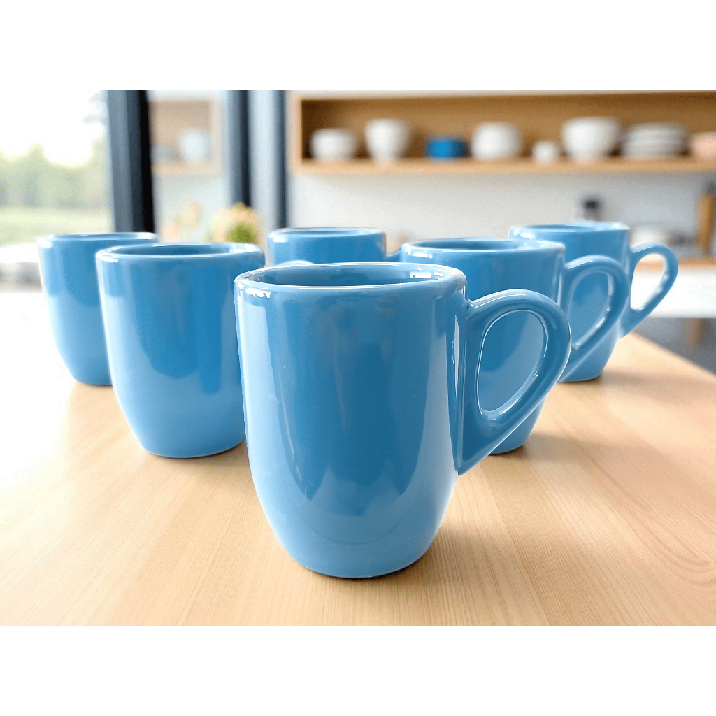 Kit 6 Xícara de Porcelana Azul 80ml Café ...